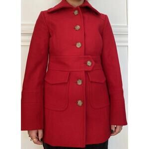 J.Crew Women's Red Wool Blend Long Sleeves Button Front Jacket Coat Size 12